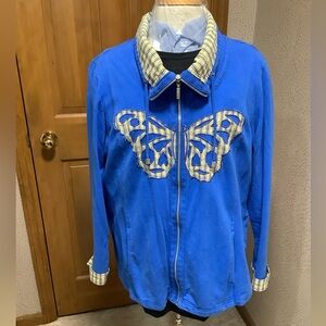 Up cycled Blue jersey net appliqué Butterfly Women's Jacket